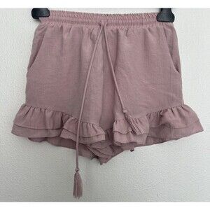 Lost + Wander Shorts Blush Pink Ruffle Hem Elastic Waist Coquette Dainty Beach